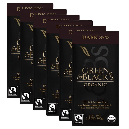  Green & Blacks Organic 85% Dark Chocolate Candy Bars, 6 Count