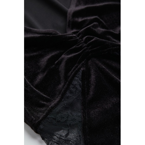 에이치앤엠 H&M Lace-detail Velour Bodycon Dress