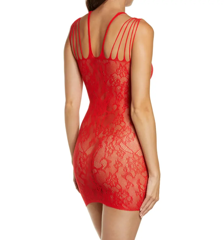  Hauty Faux Lace-Up Lace Chemise_RED