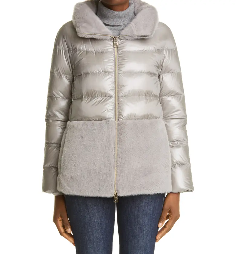 Herno Ultralight Down Puffer Jacket with Faux Fur Trim_GREY