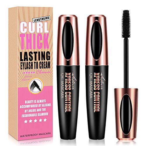  HOFASON 2 Pcs 4D Silk Fiber Lash Black Mascara, Longer & Thicker Lashes, Waterproof, Clump-Free, Long-Lasting, Smudge-proof, Hypoallergenic, All Day Luxurious Looking Lashes