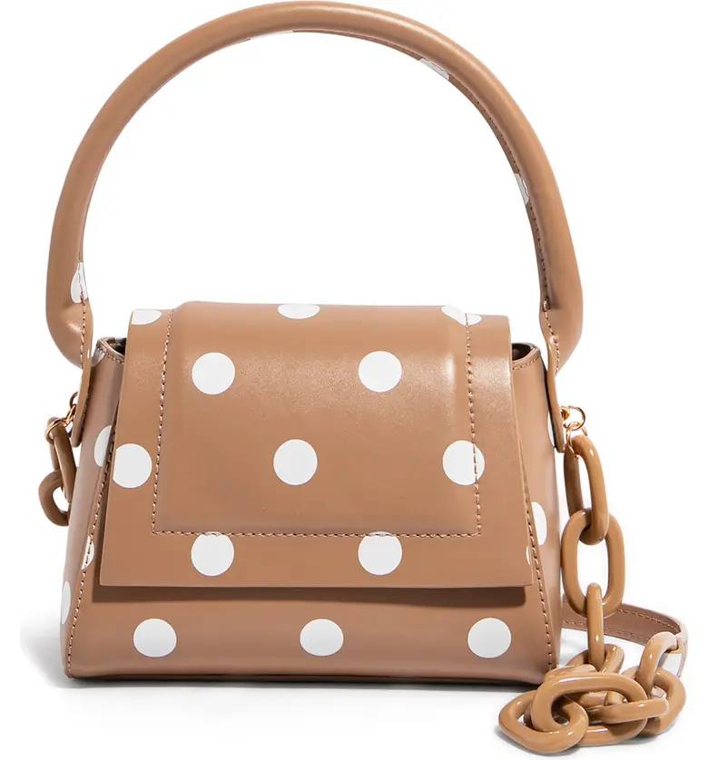 HOUSE OF WANT We Are Chic Vegan Leather Top Handle Crossbody_TAN POLKA DOT