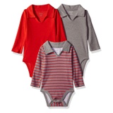 Hanes Baby Flexy 3 Pack Long Sleeve Polo Bodysuits