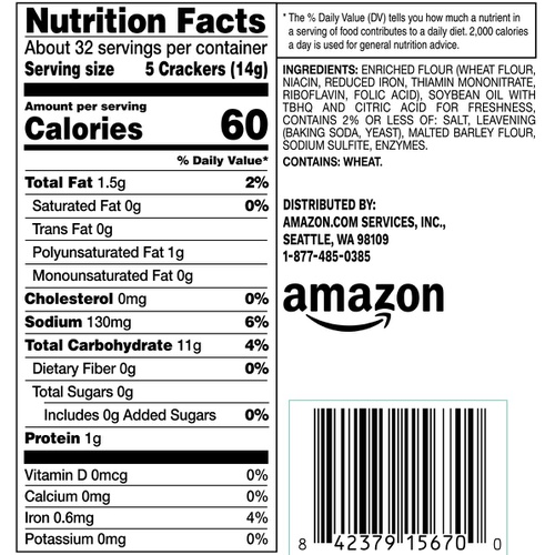  Amazon Brand - Happy Belly Original Saltine Crackers, 16 Ounce