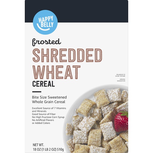  Amazon Brand - Happy Belly Frosted Shredded Wheat Cereal, 18 Ounce