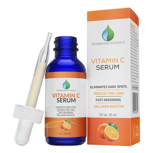  Harmonia Essence Vitamin C Serum - Natural Face and Skincare Solution - Anti-Aging Formula, Tightens Pores - Reduces Age Spots, Sun Damage, Scars, Fine Lines, Facial Wrinkles, Dark