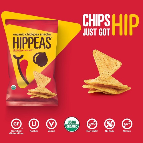  Hippeas Organic Chickpea Puffs New HIPPEAS Organic Chickpea Tortilla Chips + Straight Up Sea Salt | 5 ounce, 6 count | Vegan, Gluten-Free, Crunchy, Protein Chips