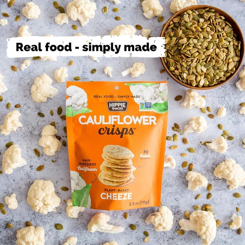  HIPPIE SNACKS CHEEZE CAULIFLOWER CRISPS Plant-based, High Protein, Gluten Free Snack or Crackers for Charcuterie Boards - 70 grams (Pack of 4)