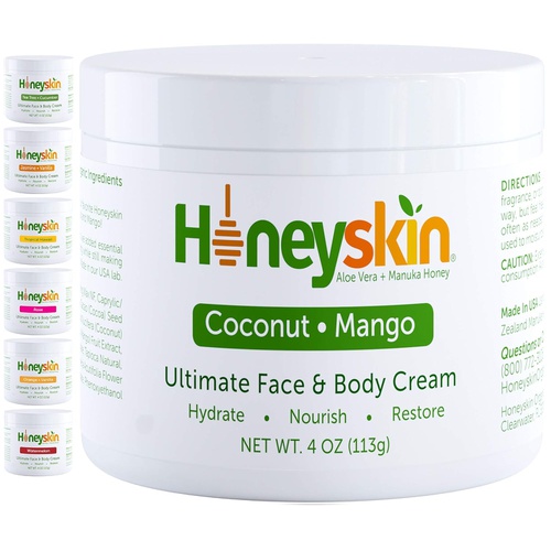  Honeyskin Hydrating Manuka Honey Face and Body Moisturizer Cream - Natural Facial Skin Care With Deep Hydrating Ingredients - With Aloe Vera and Manuka Honey for Dry Skin - Natural Jasmine V