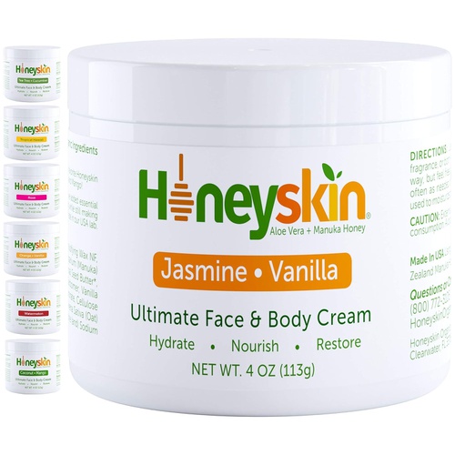  Honeyskin Hydrating Manuka Honey Face and Body Moisturizer Cream - Natural Facial Skin Care With Deep Hydrating Ingredients - With Aloe Vera and Manuka Honey for Dry Skin - Natural Jasmine V