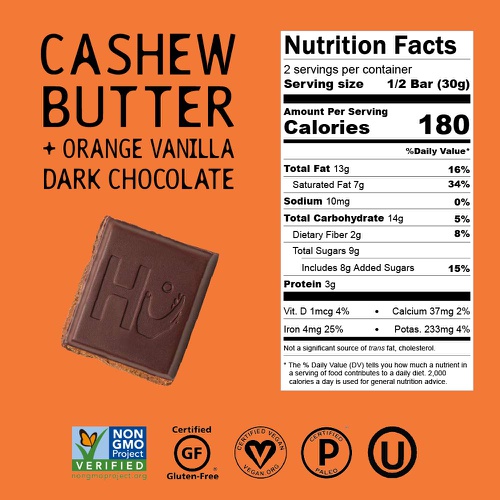  Hu Chocolate Bars | 4 Pack Orange Dream Vanilla Cashew Butter Chocolate | Natural Organic Vegan, Gluten Free, Paleo, Non GMO, Fair Trade Dark Chocolate | 2.1oz Each