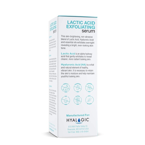 Hyalogic Spa Exfoliating Lactic Acid Serum With Hyaluronic Acid & Essential Oils, Non-Abrasive Face Exfoliant For Clearer & Radiant Skin (0.47 fl oz/14ml)