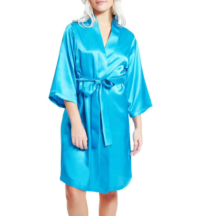 iCollection Long Sleeve Satin Robe_TEAL