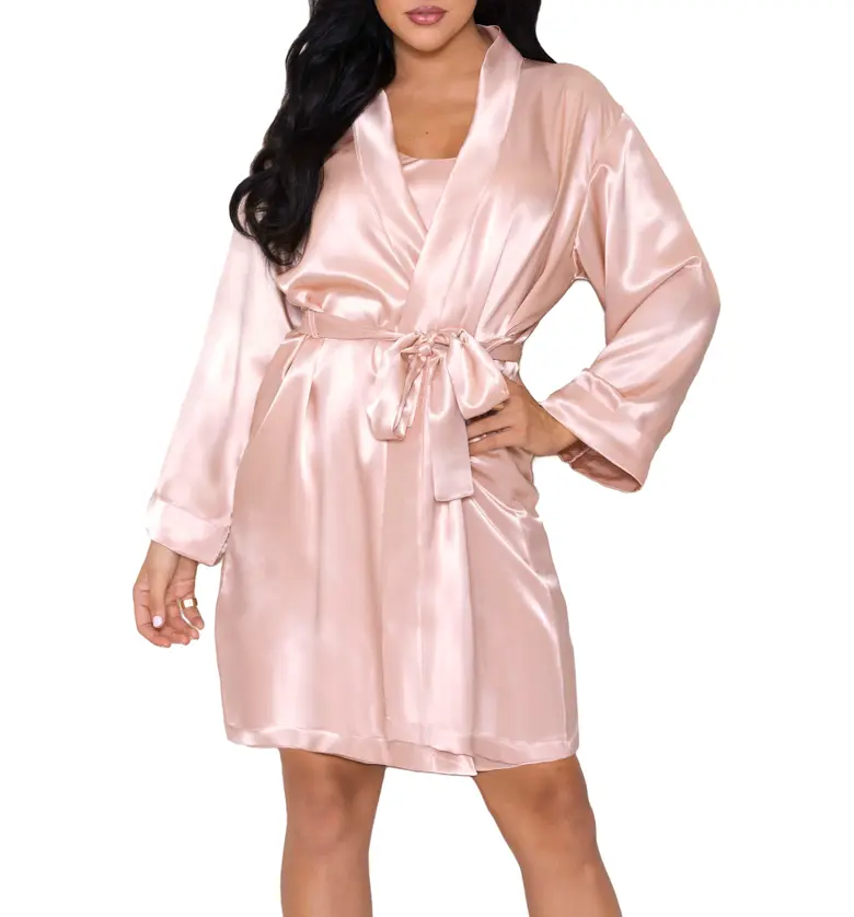 iCollection Long Sleeve Satin Robe_ROSE-GOLD