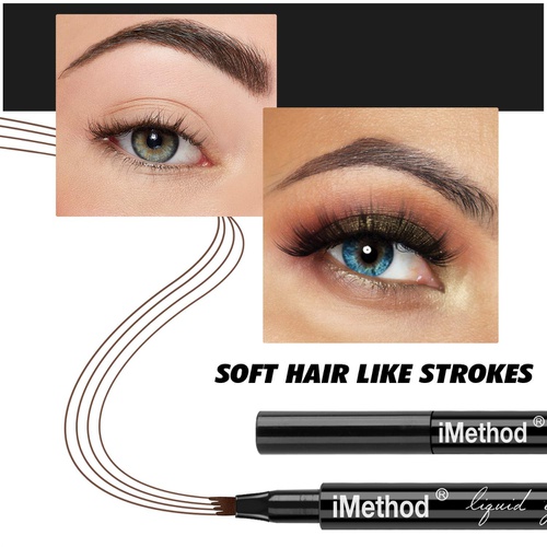  Eyebrow Tattoo Pen - iMethod Microblading Eyebrow Pencil with a Micro-Fork Tip Applicator Creates Natural Looking Brows Effortlessly and Stays on All Day, Light Brown