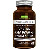 Igennus Healthcare Nutrition Pure & Essential Vegan Omega 3, High Concentration EPA DHA Algae Oil, Sustainable & Pure, Plus Astaxanthin, 600mg DHA & EPA for Heart, Brain & Eye Health, 60 Small Softgel