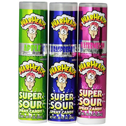  Warheads Super Sour Spray Candy Watermelon Cherry Green Apple Blue Raspberry Variety Pack 0.68 Ounce Bottles (Pack of 12) by Impact Confections