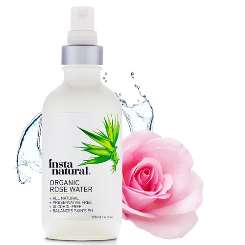  InstaNatural Rose Water Facial Toner for Face, Hair, Body - Organic, Natural Anti Aging Mist - Eau Fraiche - Alcohol Free - Hydrating Primer & Setting Spray for Pore Minimizing & T