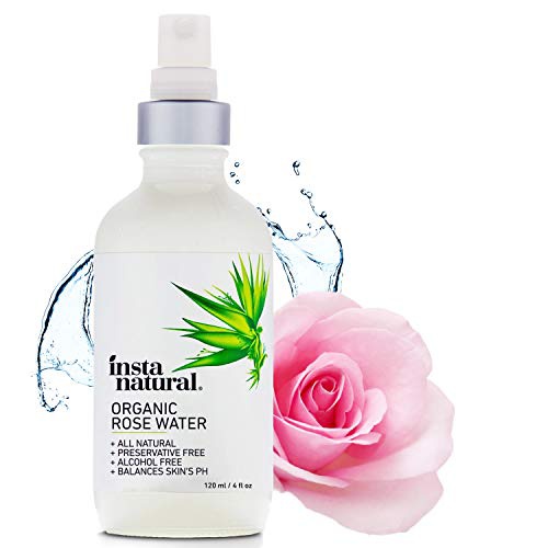  InstaNatural Rose Water Facial Toner for Face, Hair, Body - Organic, Natural Anti Aging Mist - Eau Fraiche - Alcohol Free - Hydrating Primer & Setting Spray for Pore Minimizing & T