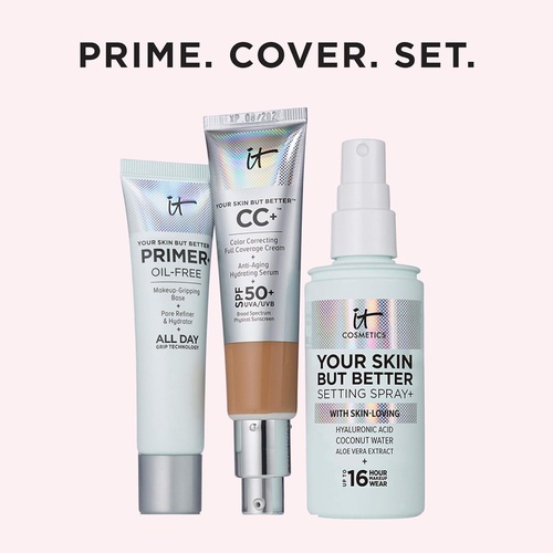  IT Cosmetics Your Skin But Better Makeup Primer+ - Extends Makeup Wear, Hydrates Skin, Refines the Look of Pores - With Glycerin, Bark Extract & Ginger Root Extract - Oil-Free Form