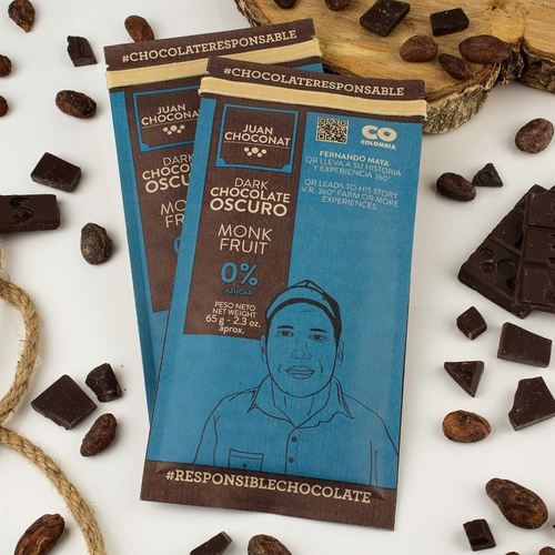  Juan Choconat Dark Chocolate with Monkfruit (100% Cacao) Premium Non-GMO Organic Dark Chocolate from Colombia -Gluten-Free, Vegan, and Fair Trade Chocolate Responsible Chocolate. 2