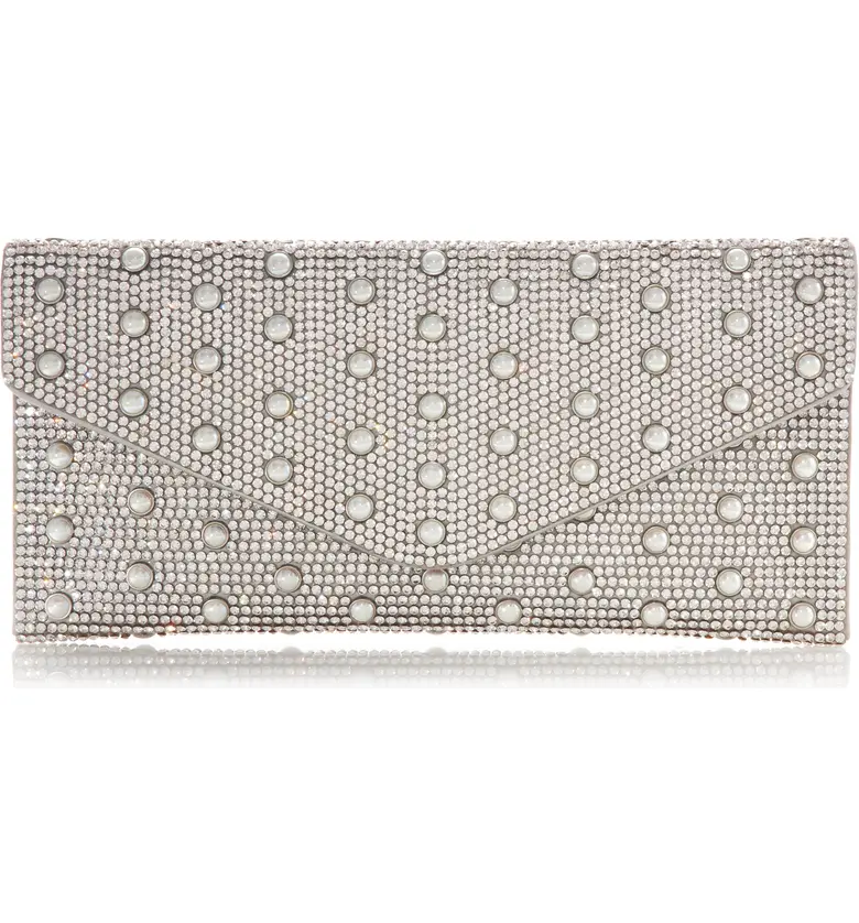 JUDITH LEIBER COUTURE Beaded Envelope Clutch_SILVER RHINE MIX