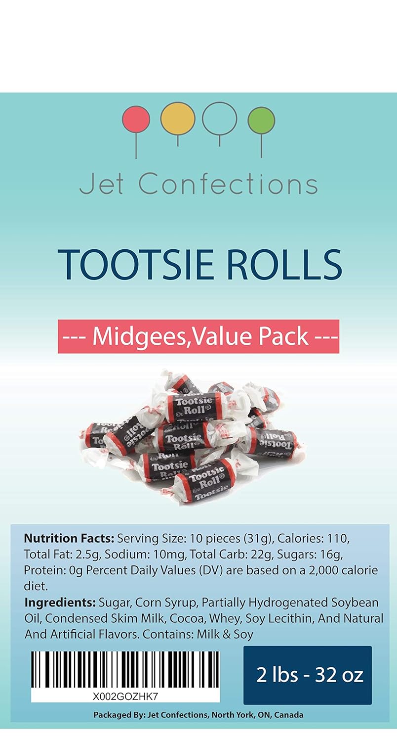  Jet Confections Tootsie Rolls, Midgees, Value Pack (2 Pounds)
