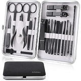 Manicure Set, Jubolion 19pcs Stainless Steel Professional Nail Clippers Pedicure Set with Black Leather Storage Case, Portable Grooming Kit for Travel or Home, Perfect Gifts for Wo