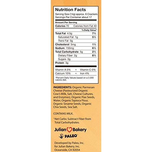  Julian Bakery Primal Thin Crackers (Parmesan)(Organic)(Low Carb, Gluten-Free, Grain-Free) (8.4oz) (Package May Vary)