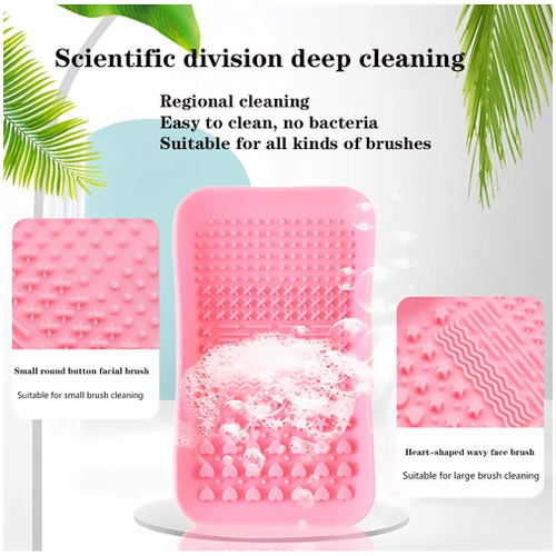  KHXXJCY Makeup Brush Cleaning Mat, 2 (green + pink) Silicone Brush Cleaning Mat, Silicone, Suction Cup Portable Makeup Brush Cleaning Tool