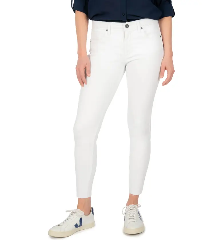 KUT from the Kloth Donna Fab Ab High Waist Raw Hem Ankle Skinny Jeans_OPTIC WHITE