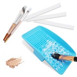 Kalevel Silicone Makeup Brush Cleaning Pad Mat Cosmetic Cleaner Brush Washing Tools Mat with 5pcs Bonus Brush Net Cover (Blue)