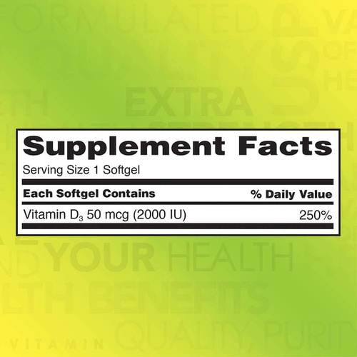  Kirkland Signature Maximum Strength Vitamin D3 2000 I.U. 600 Softgels, Bottle Personal Healthcare / Health Care