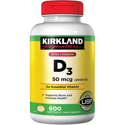  Kirkland Signature Maximum Strength Vitamin D3 2000 I.U. 600 Softgels, Bottle Personal Healthcare / Health Care