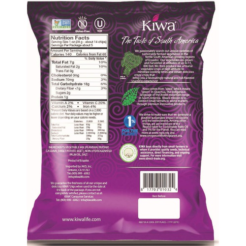  Kiwa Veggie Chips  Vegetable Chip Mix of Cassava, Plantain, Beet, Sweet Potato, Parsnip (5 Pack of 5.25oz Individual Bags) Gluten Free, Non-GMO, Kosher, Vegan Snack
