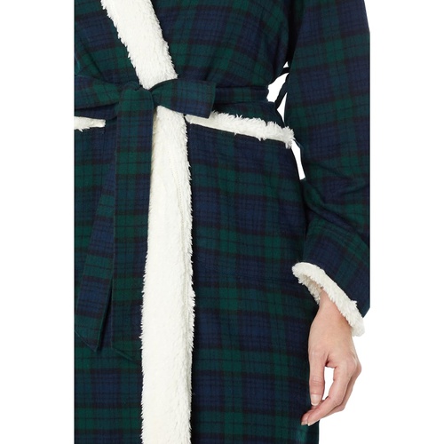  L.L.Bean Petite Scotch Plaid Flannel Sherpa Lined Long Robe