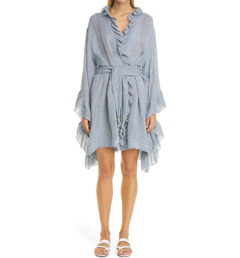  Lisa Marie Fernandez Anita Ruffle Linen Blend Cover-Up Robe_BLCG BLUE CHIOS GAUZE