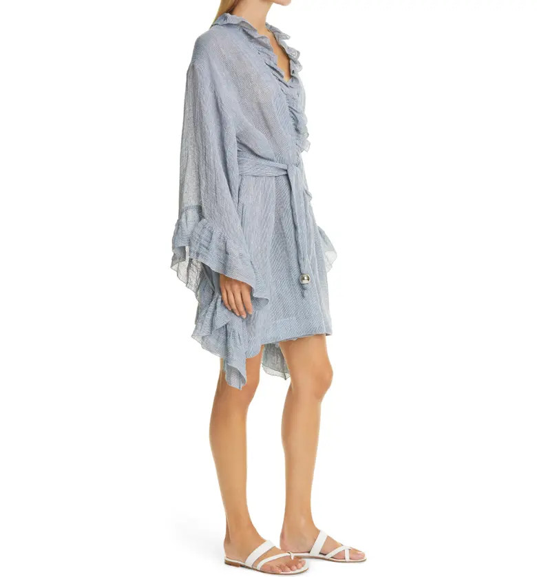  Lisa Marie Fernandez Anita Ruffle Linen Blend Cover-Up Robe_BLCG BLUE CHIOS GAUZE
