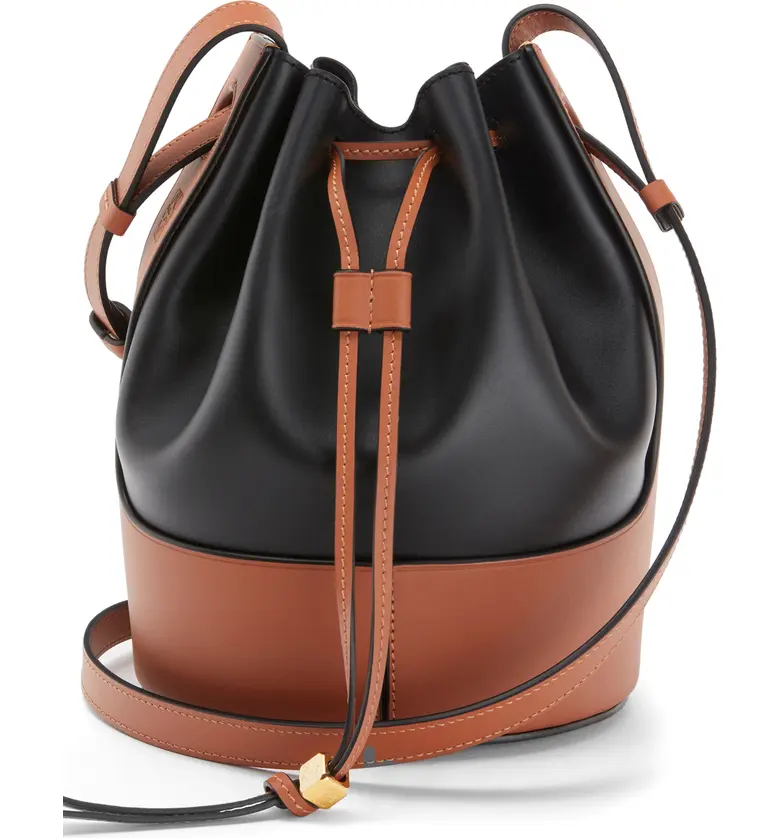Loewe Small Balloon Leather Bucket Bag_BLACK/ TAN