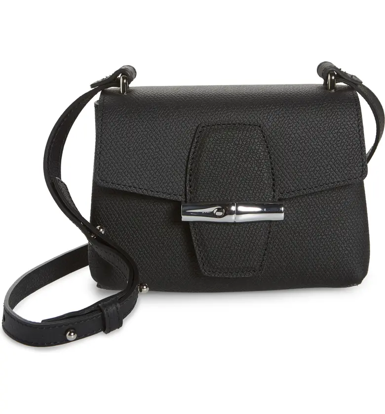 Longchamp Small Roseau Leather Crossbody Bag_BLACK