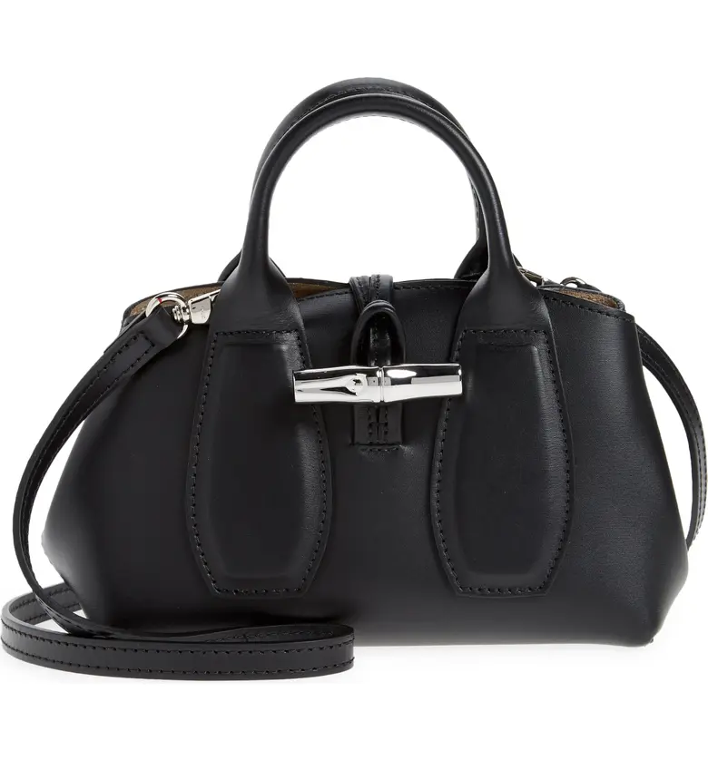 Longchamp Extra Small Roseau Leather Tote_Black
