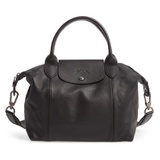 Longchamp Le Pliage Cuir Leather Shoulder Bag_BLACK