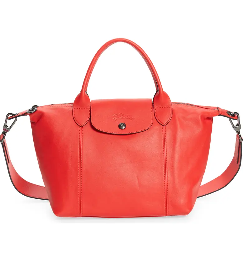 Longchamp Le Pliage Cuir Leather Shoulder Bag_KISS RED