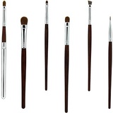 LOVCHU Yellow Wolf Tail Hair 6 Pieces Professional Makeup Eye Brush Set - with mahogany handles for Eyeshadow Cream Powder - Perfect for Blending Eye Highlighting and Shading Cosme