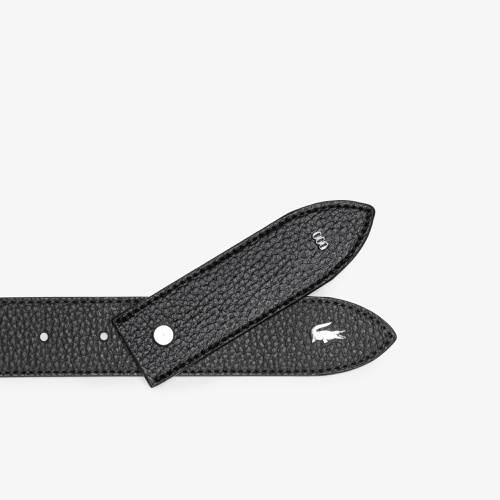라코스테 Lacoste Mens Engraved Buckle Grained Leather Belt