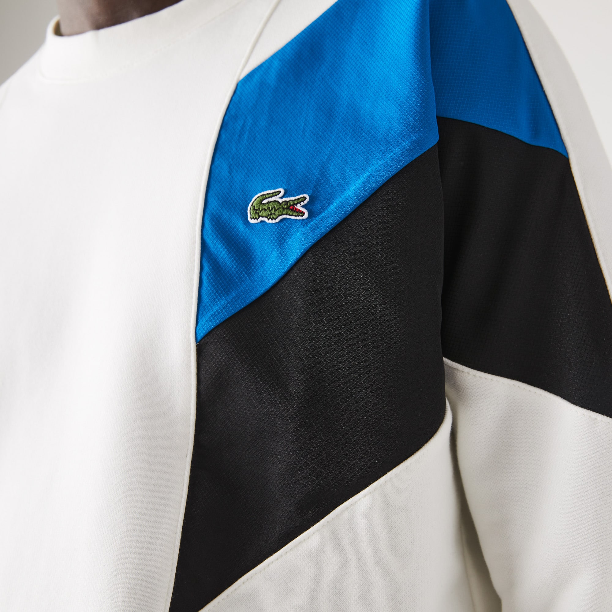 라코스테 Lacoste Menu2019s Crew Neck Colorblock Design Cotton Fleece Sweatshirt