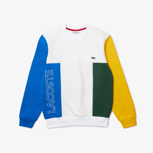 라코스테 Lacoste Mens Crew Neck Colorblock Cotton Fleece Sweatshirt