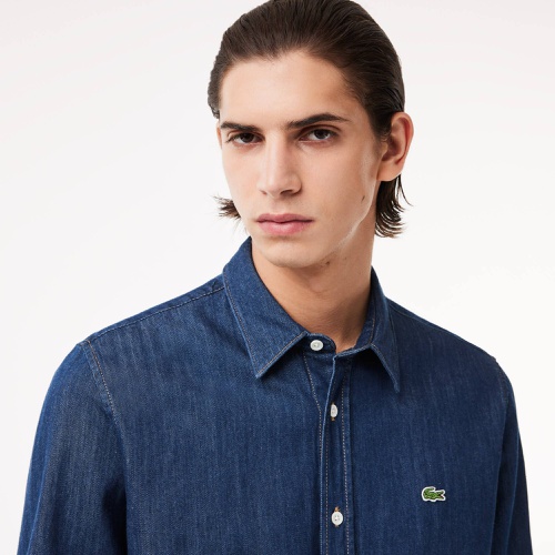 라코스테 Lacoste Mens Regular Fit Organic Cotton Denim Shirt