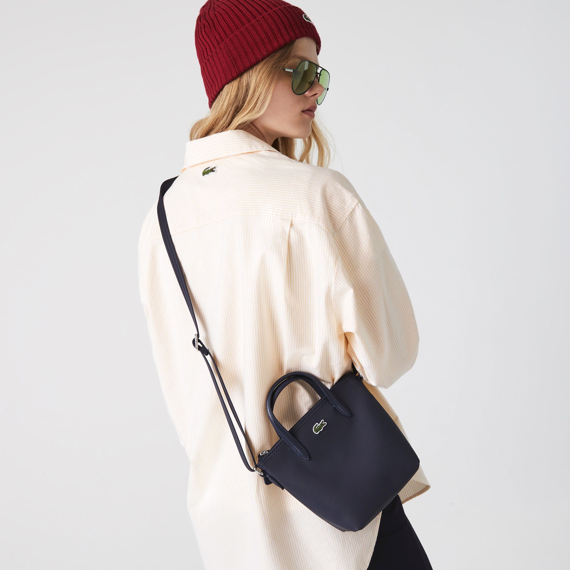 라코스테 Lacoste Womens L.12.12 Concept Petit Pique Coated Canvas Mini Zip Tote Bag