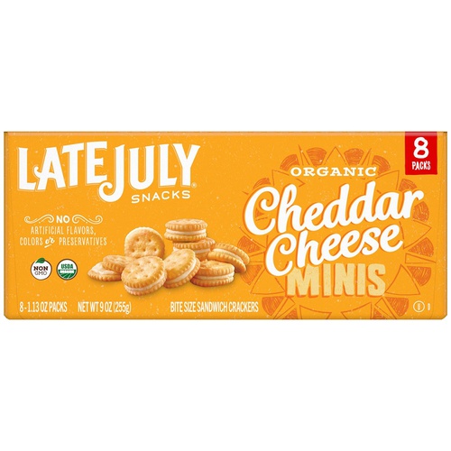  LATE JULY Organic Mini White Cheddar Cheese Sandwich Crackers, 8 Count Box of 1.125 Ounce Pouches (Pack of 4)